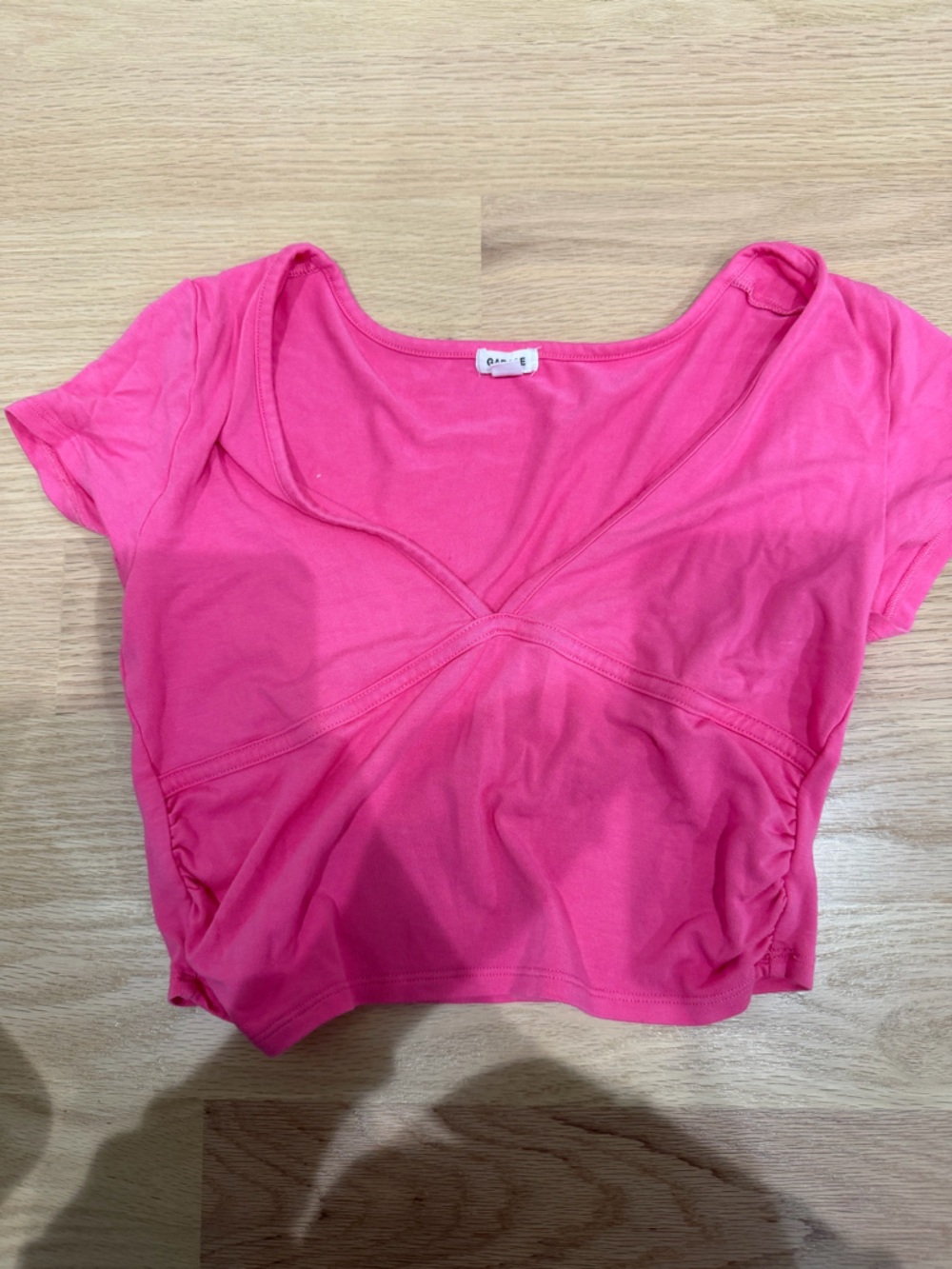 Pink Short Sleeve Crop Top v neck - Garage